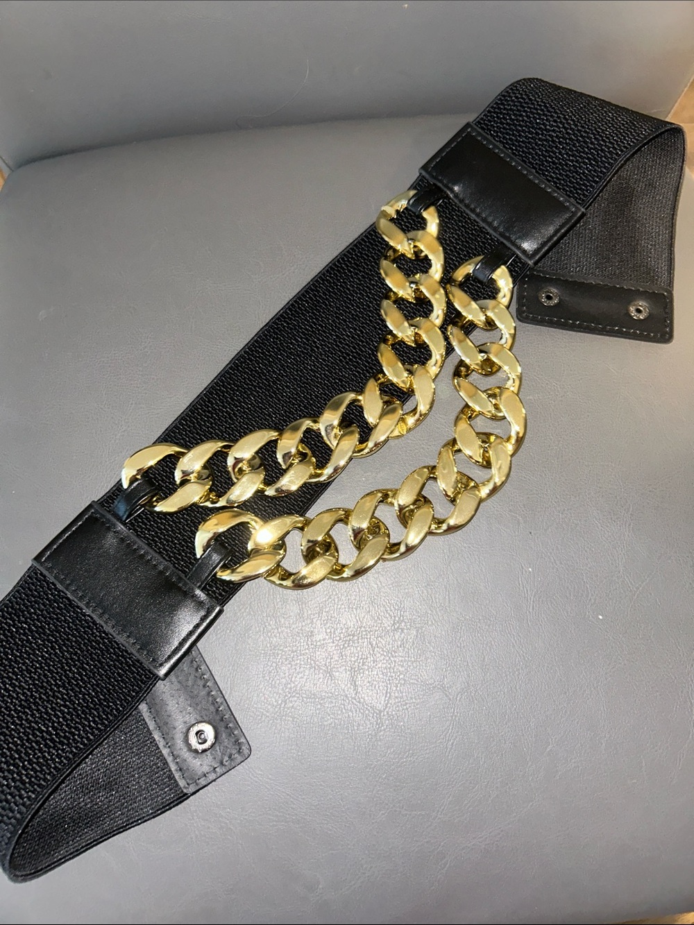 Black very -stretch , Waist Belt with Gold Chain Detail